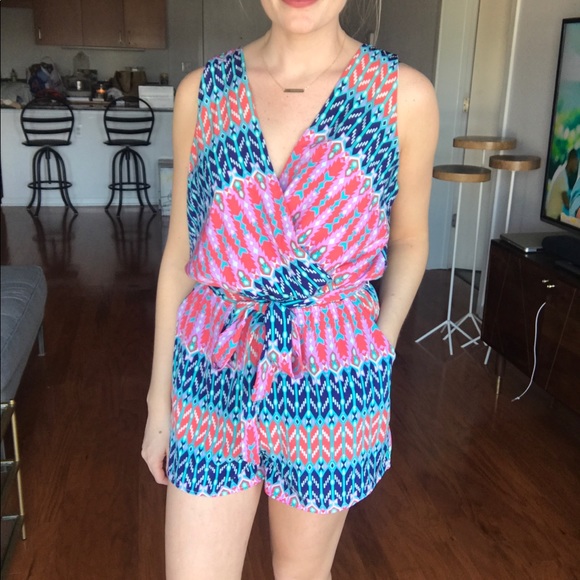 Pants - Printed Wrap Front Romper